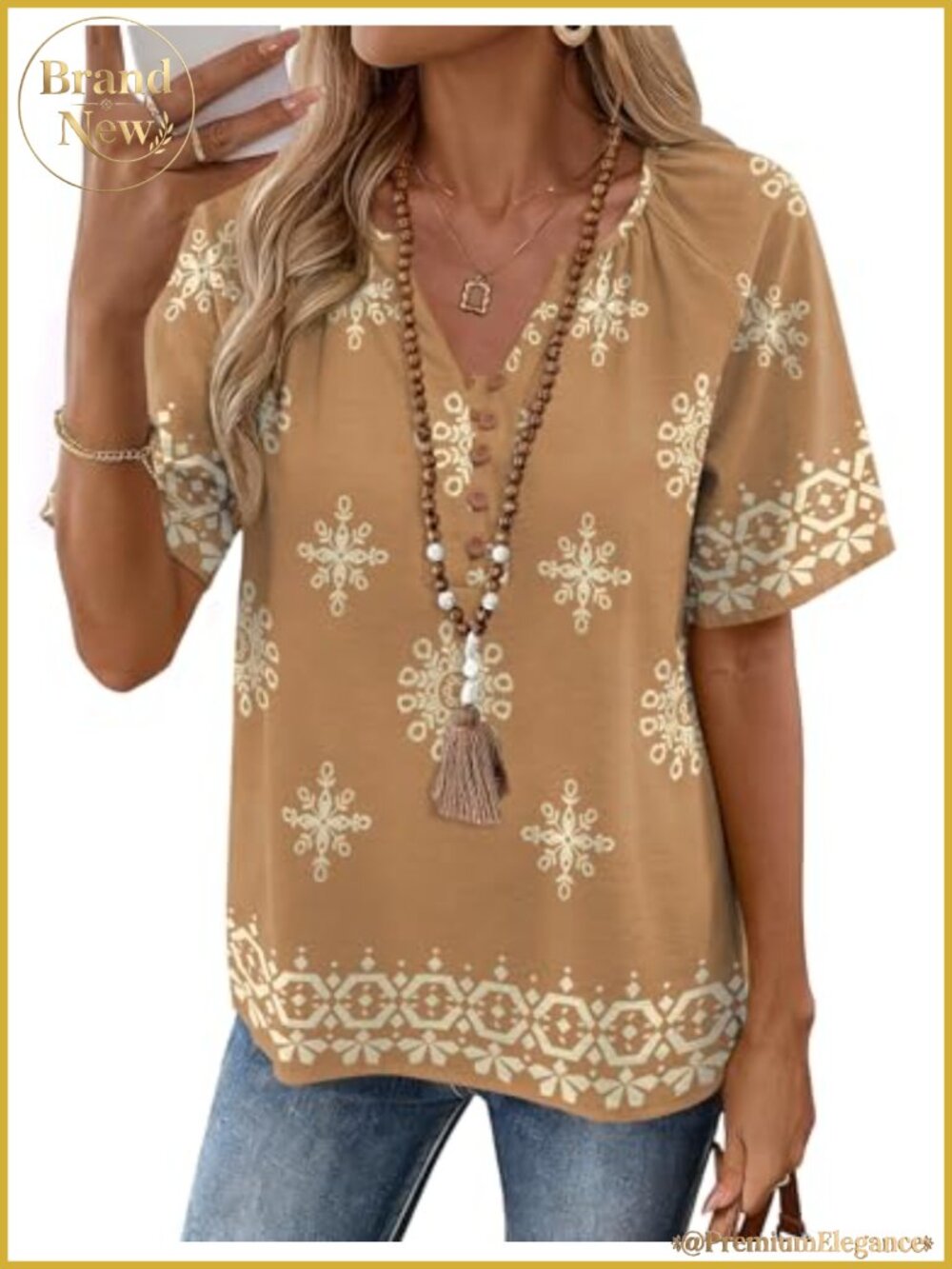 Women's Boho V-Neck Short Sleeve Cotton Blend Blouse Button Down Casual Shirt